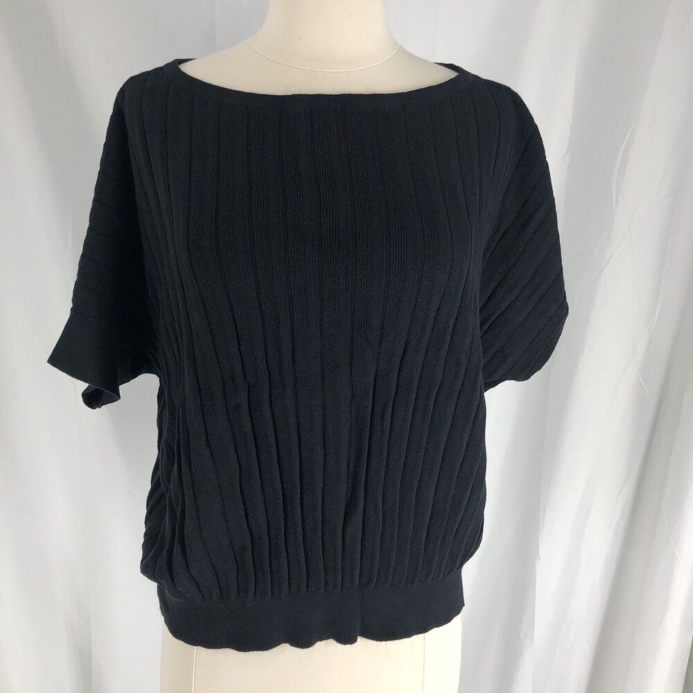 Banana Republic Black Knit Top Size M Short Sleeve Cotton Sweater Women’s